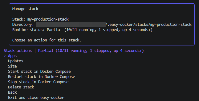 Running stack status