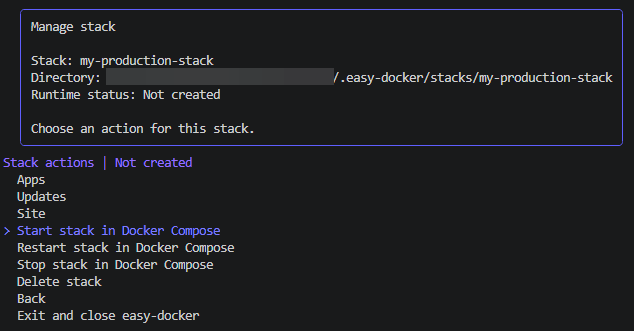 Start stack action