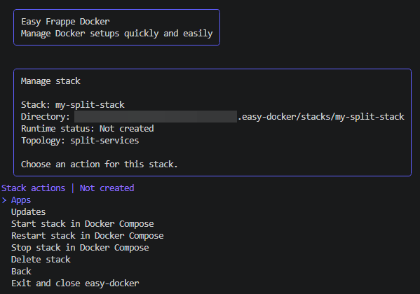 Split Services manage stack actions